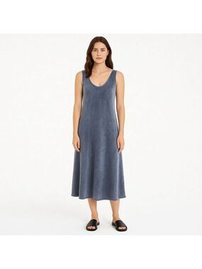 Vintage CP Shades Slate Blue‑Gray Sleeveless Velvet Midi Dress Silk Blend USA 8